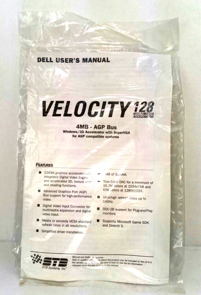 DELL STB: Velocity 128 Multimedia Accelerator CD-ROM Disc & Dell User Manual