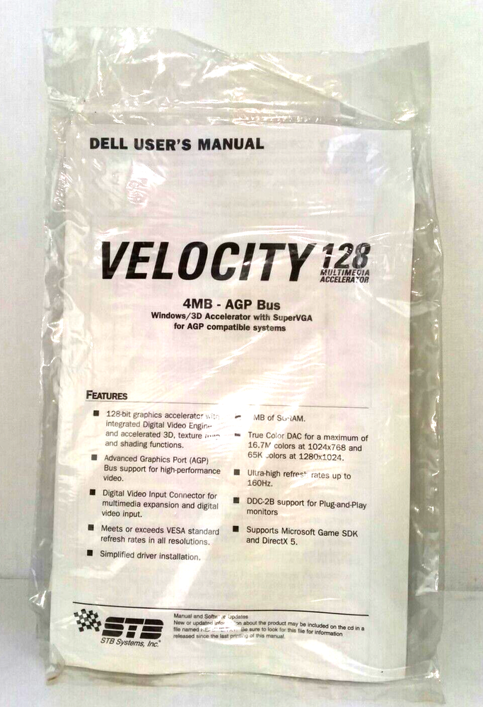 DELL STB: Velocity 128 Multimedia Accelerator CD-ROM Disc & Dell User Manual