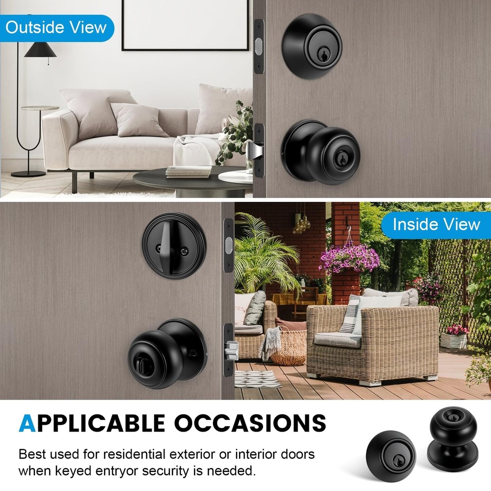Plustool 2 Pack Front Door Lock Set Matte Black,Exterior Black