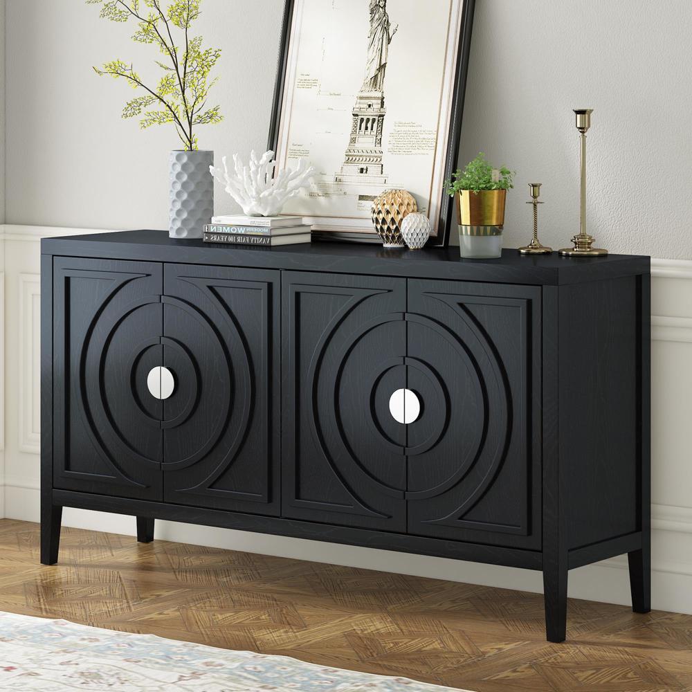Stability and Durability Retro Sideboard Cabinet with Four Doors Black