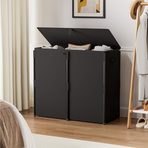 Laundry Hamper with Lid 3 Section, Large Laundry Basket with 180L Black