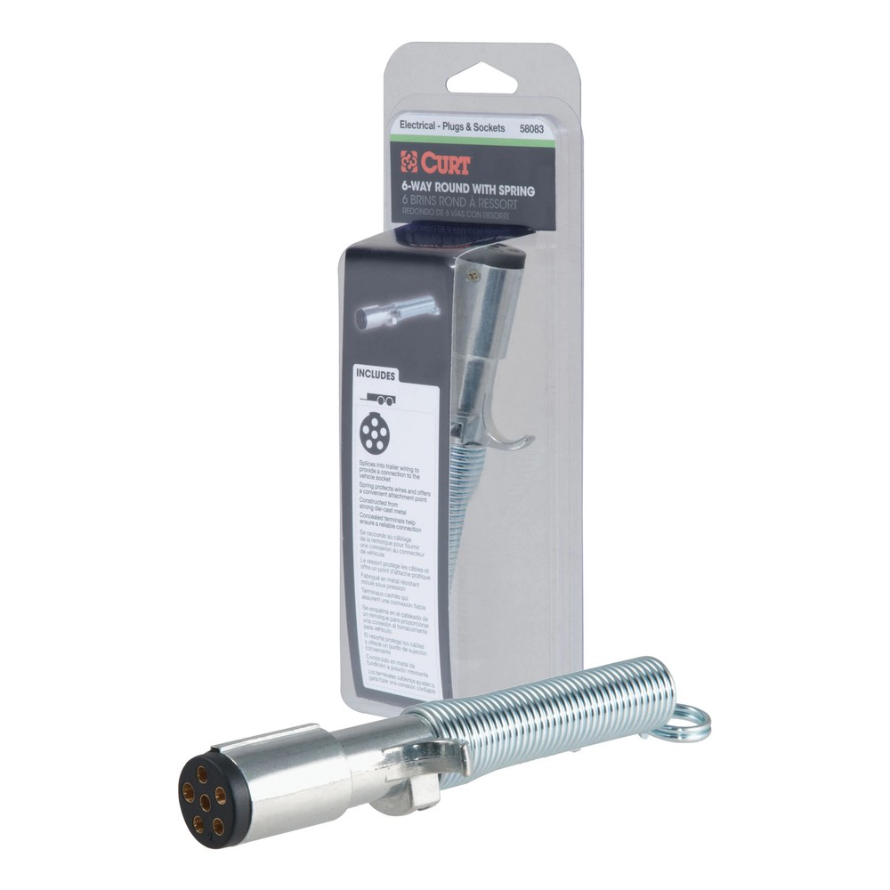 Curt-6-Way Round Connector Plug with Spring (Trailer Side, Packaged)
