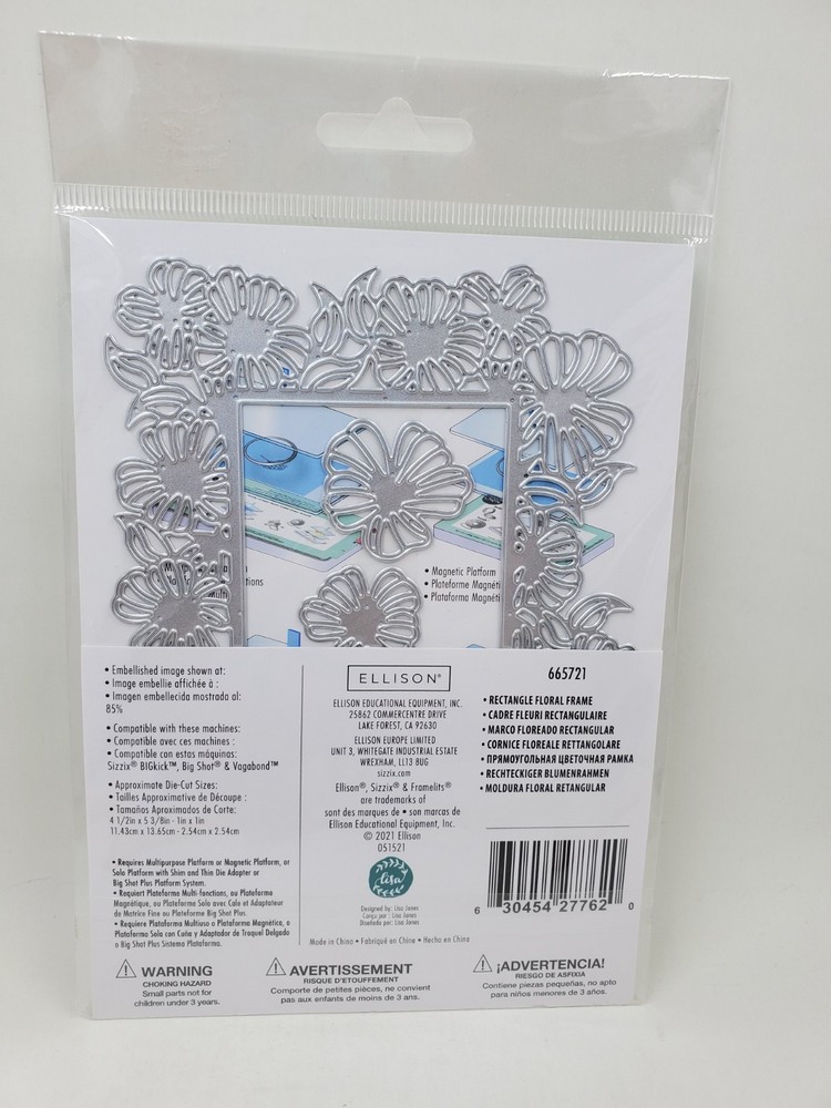 SI1 Sizzix Rectangle Floral Frame by Lisa Jones Thinlits Dies 665721 New