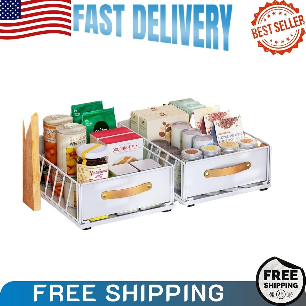 NEW 2 Pack Pull Out Cabinet Organizer Heavy Duty Sliding Mesh Basket White