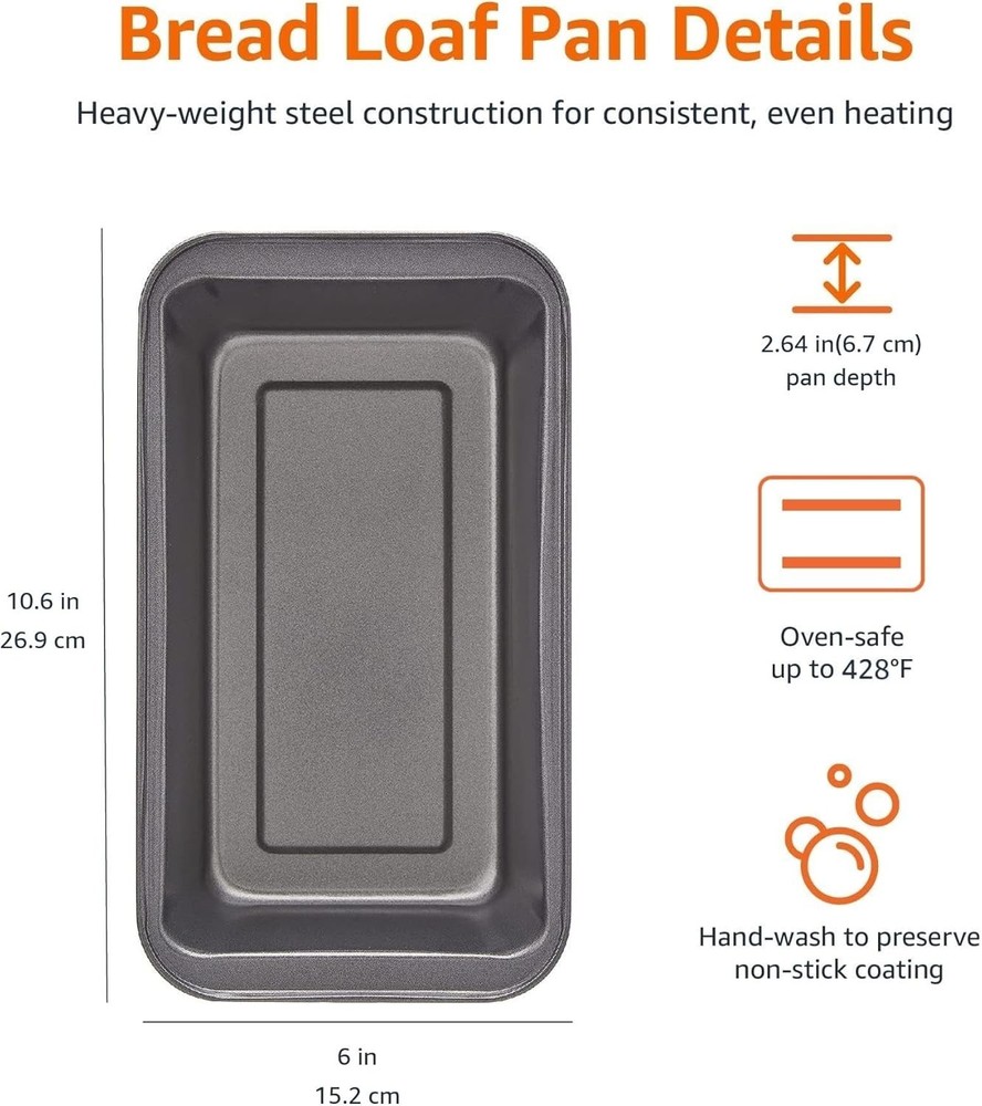 Heavy-Duty Rectangular Baking Loaf Pans, 9.5 x 5 Inches, Oven Safe & Nonstick