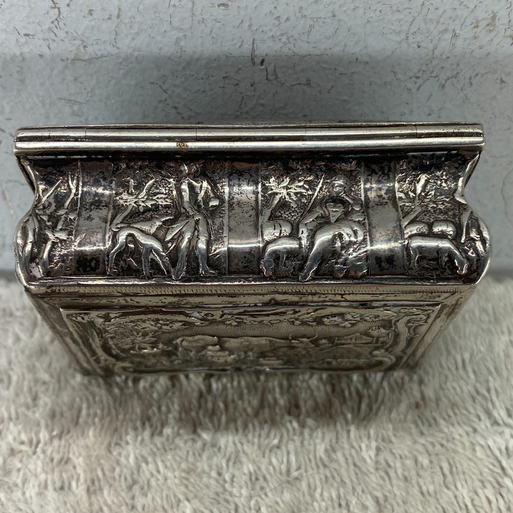 German 19th Century Embossed Farm Scene Solid Silver Table Snuff Box