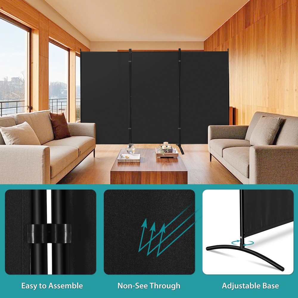 3 Panel Room Divider Black Folding Privacy Panel Screens for Office Separation