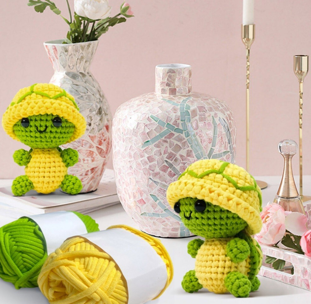 Beginner Crochet Turtle Kit DIY Amigurumi Set Yarn Tools Included Video Tutorial