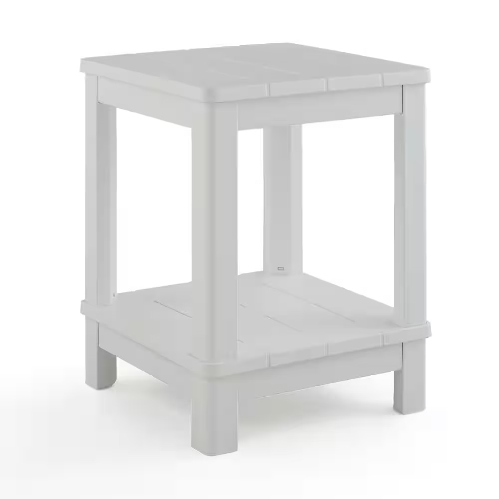 Deluxe 20 In. Resin White Square Patio Side Table with Storage