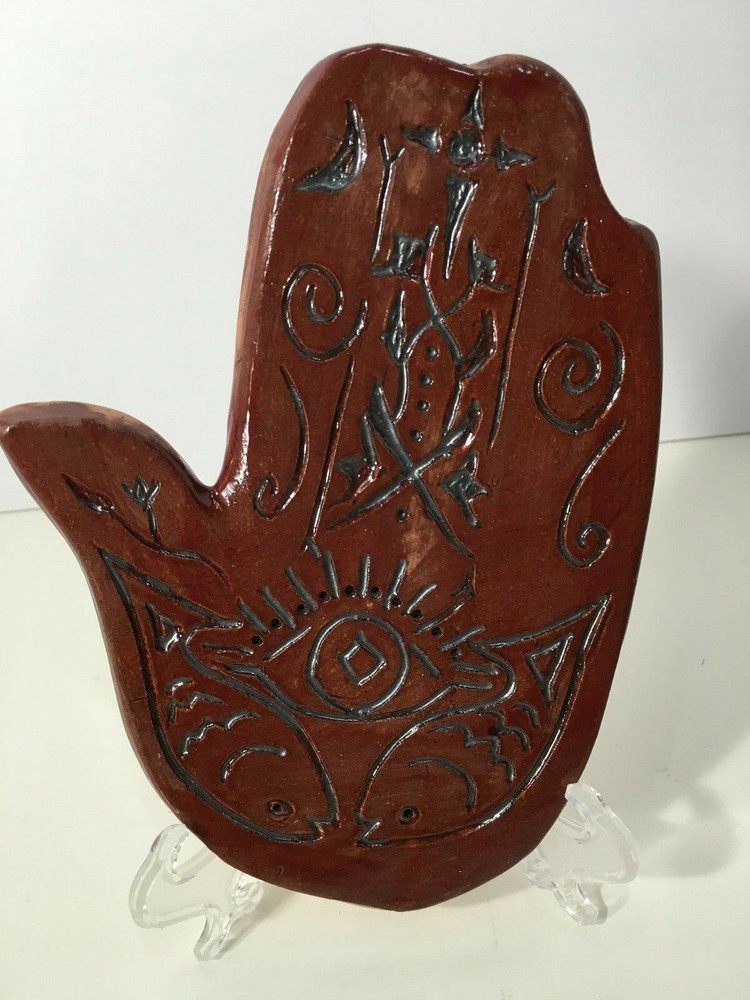 HAMSA Wall Plaque - protect from evil eye - fish and eye theme red