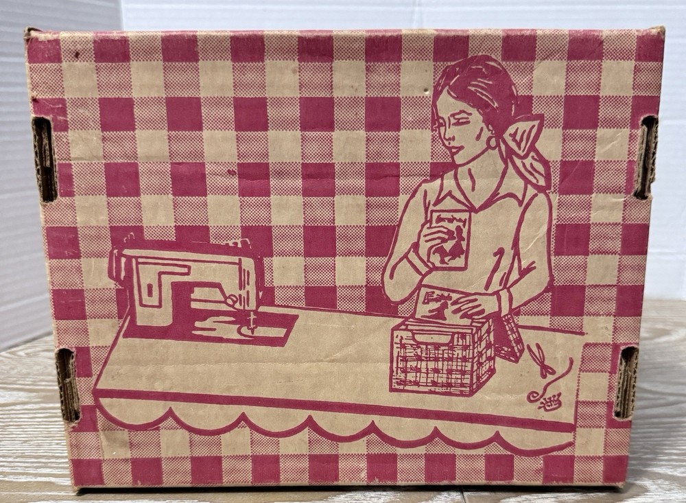 Vintage Cardboard Lone Star Sewing Patterns Storage Box Red Gingham