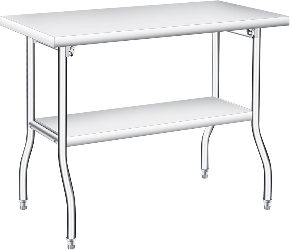 Folding Stainless Steel Table, Portable Workbench for Kitchen with Undershelf