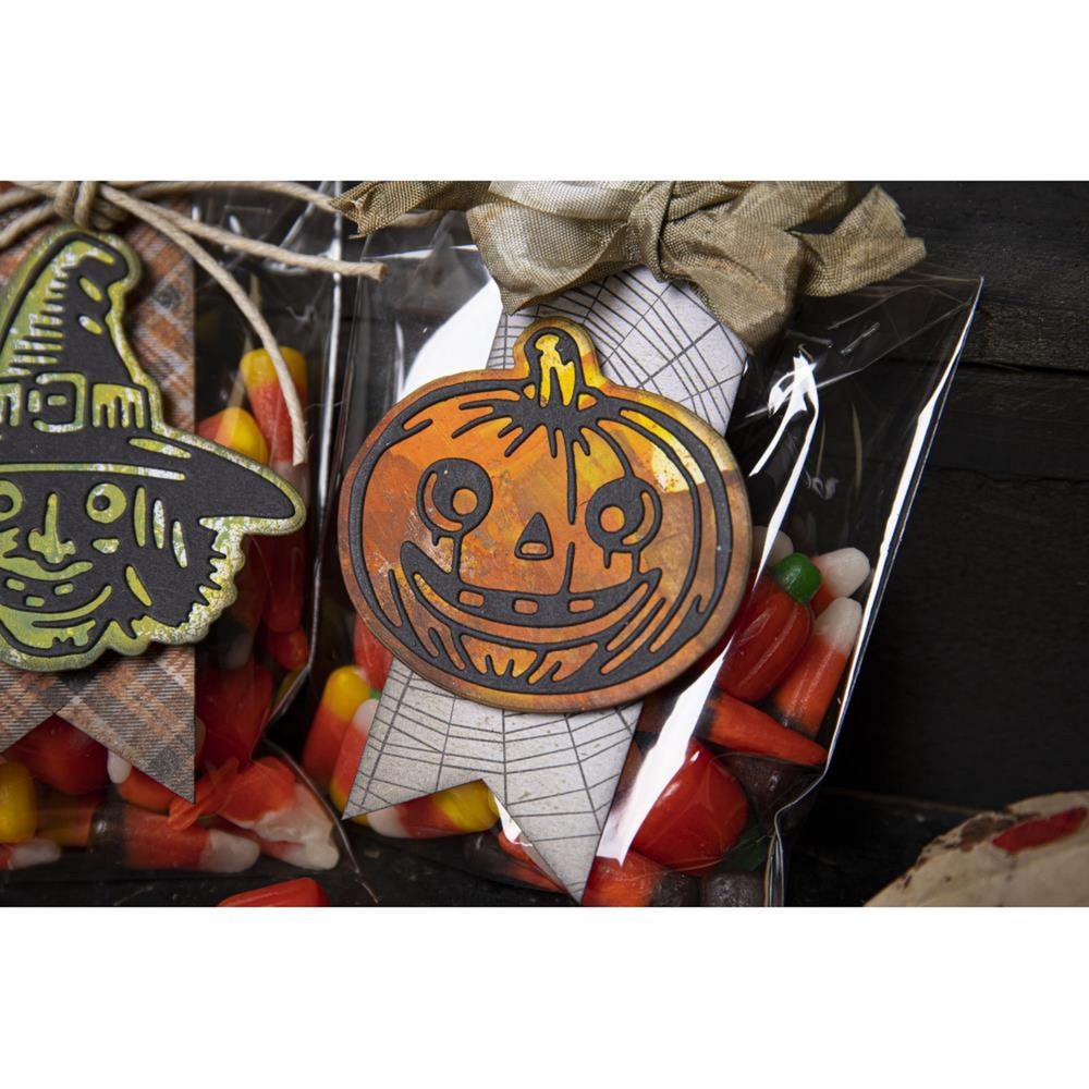 Sizzix / Tim Holtz Thinlits Dies Retro Halloween 666000 12 dies Witch Ghost Cat
