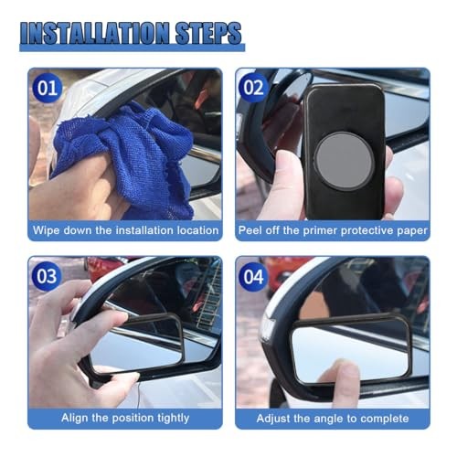 2PCS Blind Spot Mirror for Car, HD Glass Wide Angle Convex Rectangular Black