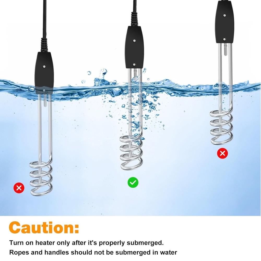 Calentador De Agua Electrico Portatil De Inmersion De 1000W 110V De 10 Pulgadas