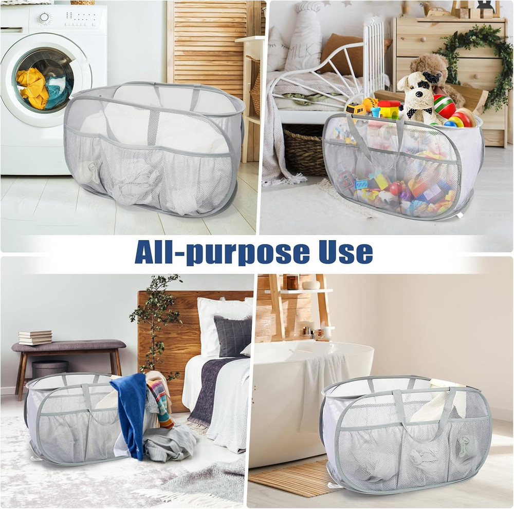 Collapsible Laundry Baskets, Upgrade Pop Up Laundry Hamper with Convenient Ba...