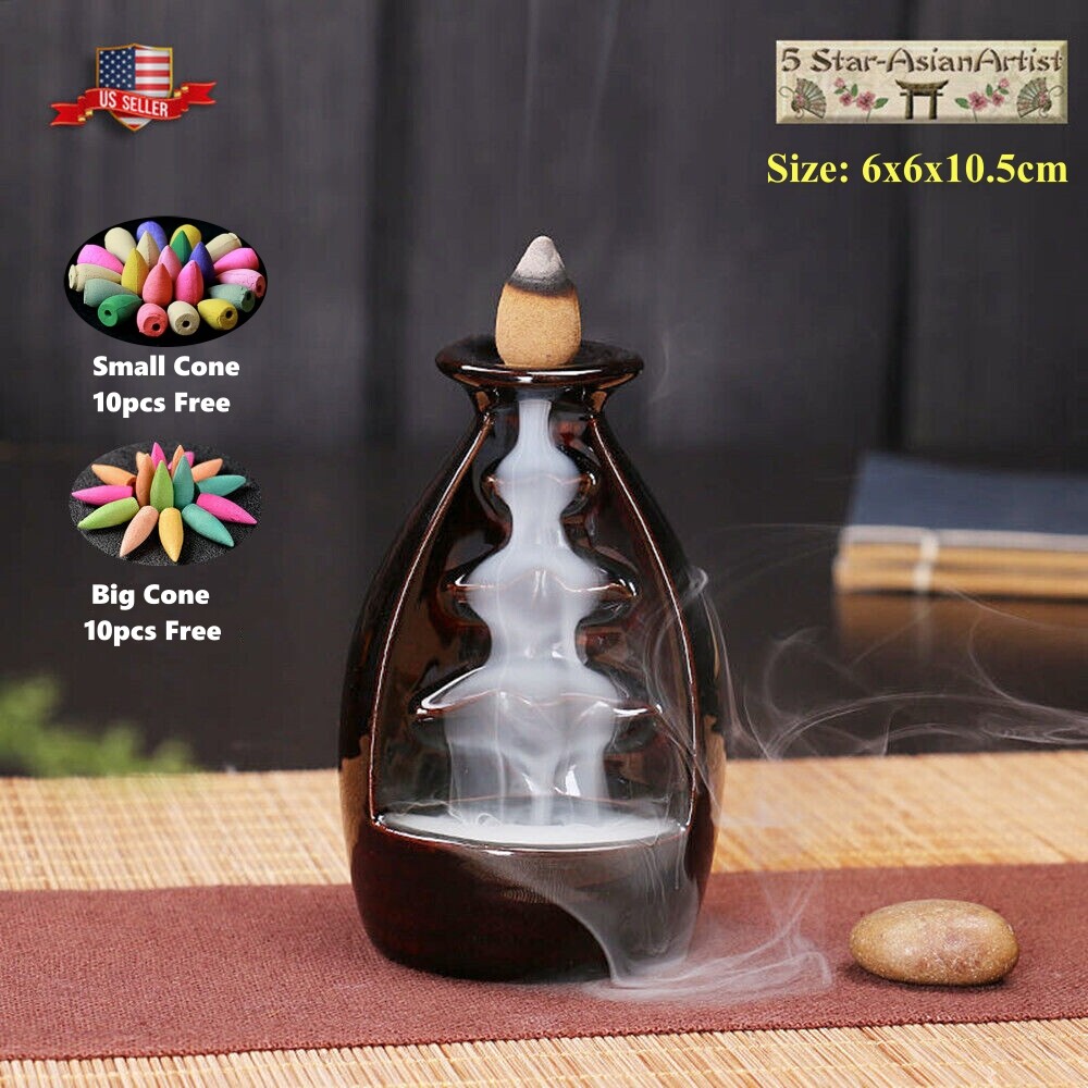 Ceramic Backflow Waterfall Incense Burner Holder Lotus Waterfall & Incense Cones