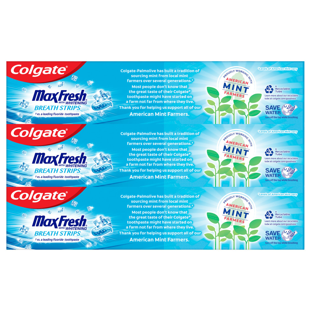 Max Fresh Whitening Toothpaste with Mini Breath Strips, Cool Mint, 6.3 Oz, 3 Pac