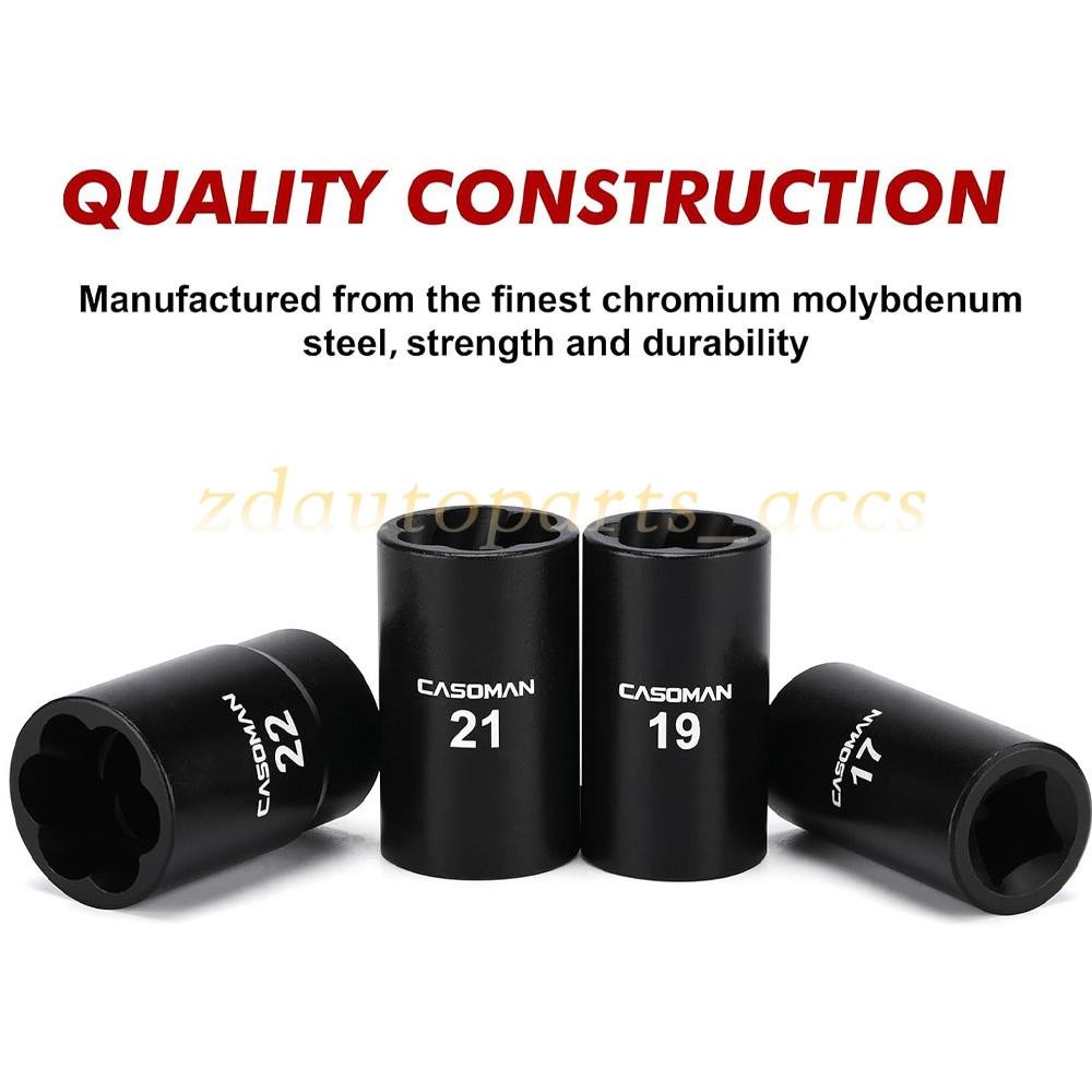 ABN Twist Socket Set Lug Nut Remover Extractor Tool- 5PC 1/2"Dr.Twist Socket Set