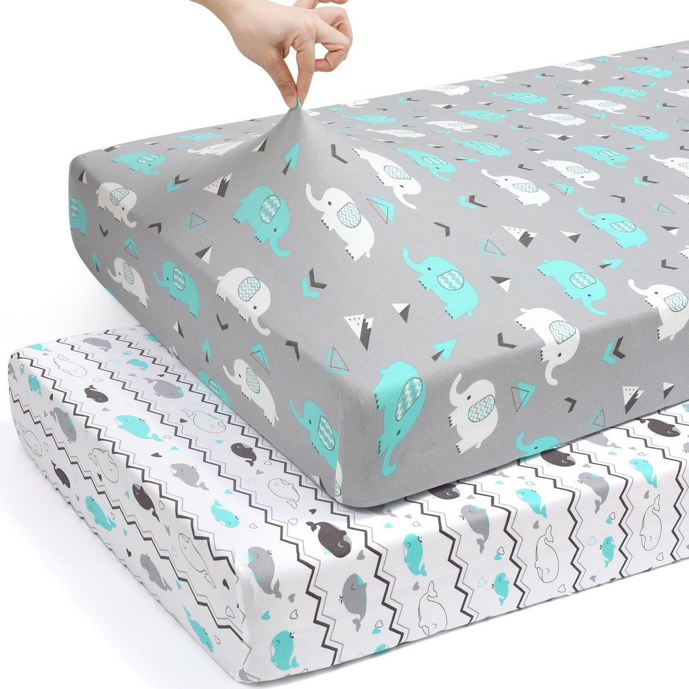 Pack n Play Sheets, 2 Pack Mini Crib Sheets,Stretchy Portable Fitted Playard ...