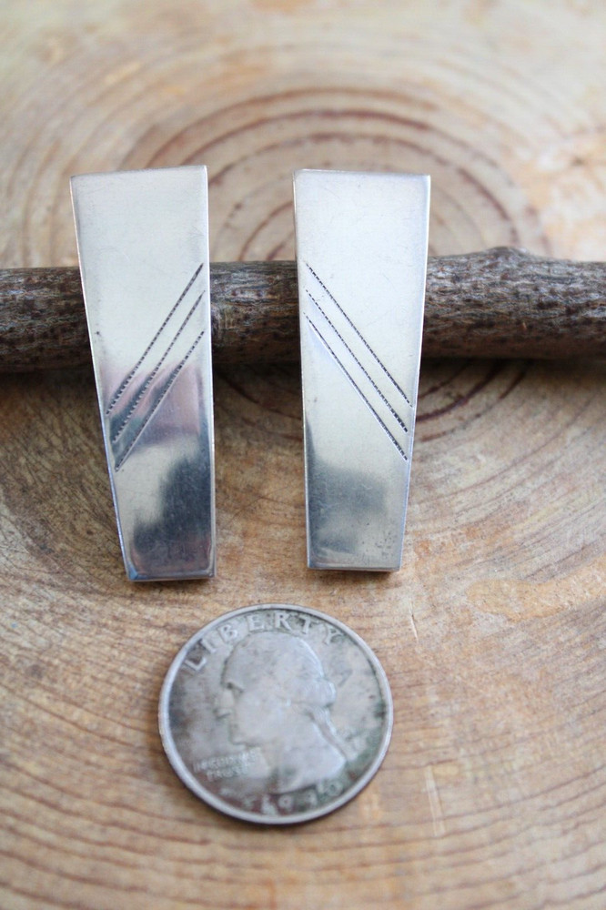 Sterling Silver puffed Rectangle Earrings Navajo