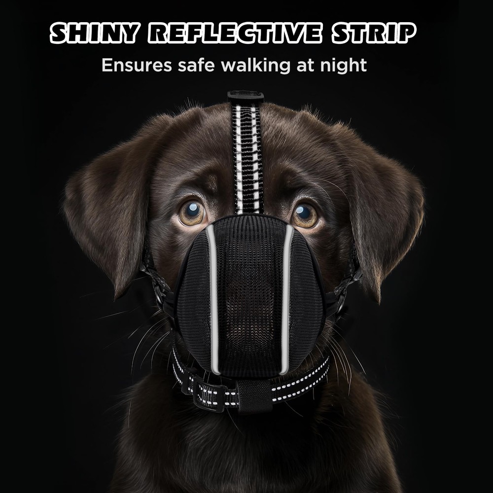 Dog Muzzle - Soft Breathable Mesh Nylon Adjustable for Small M, Black