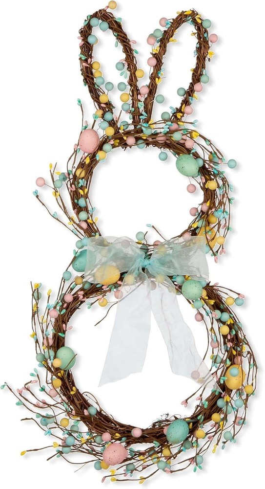 Vibrant 24.5” Easter Bunny Wreath with Eggs for Festive Spring Decor