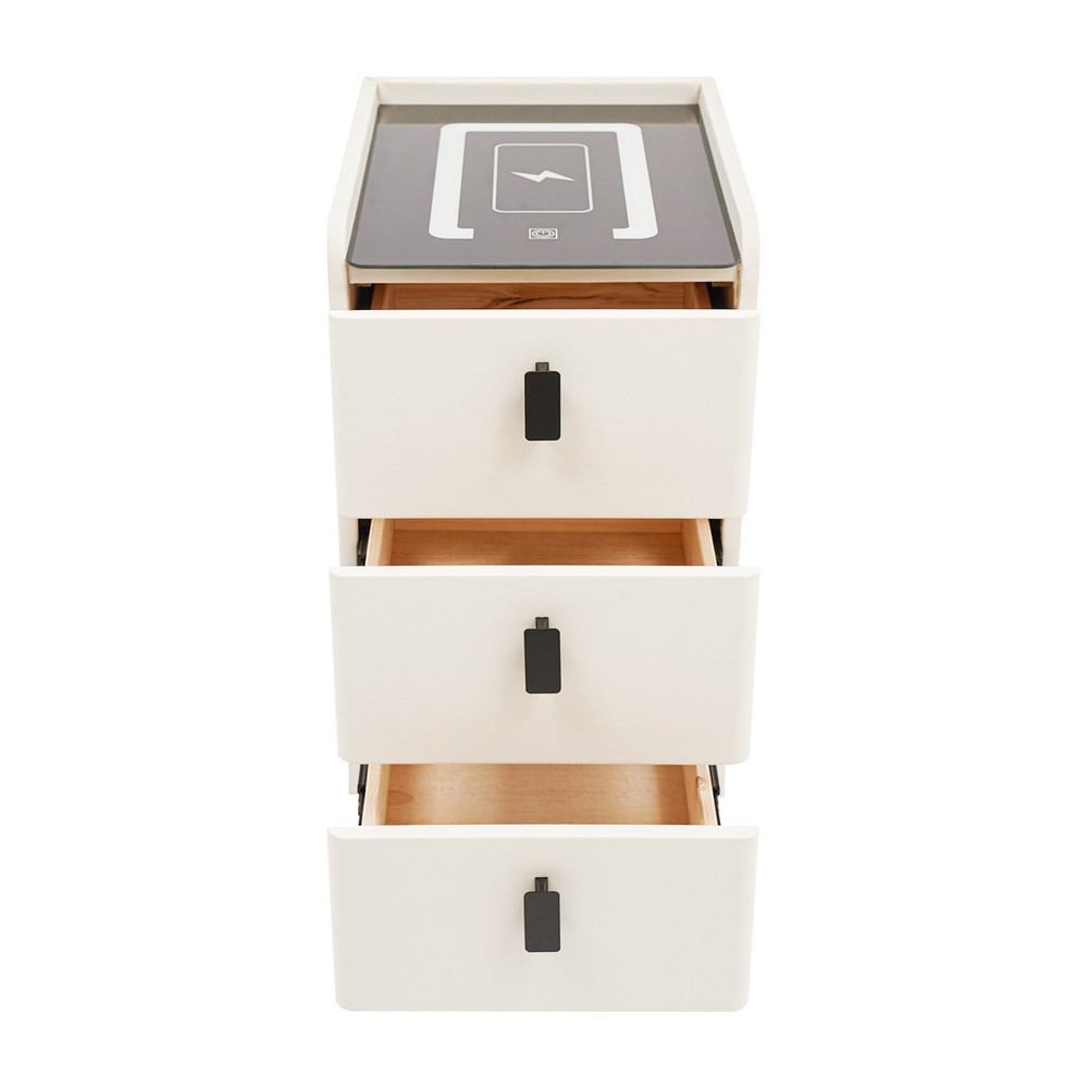 3 Drawers Smart Bedside Table Nightstand With LED Light+Wireless Charging+USB