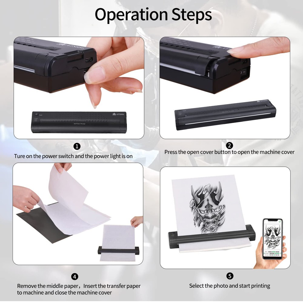 YILONG Tattoo Stencil Printer Mini Wireless Thermal Transfer Machine + 15 Papers