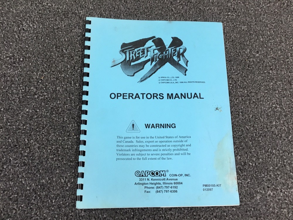 Capcom Street Fighter EX Arcade Game Machine Operators Manual
