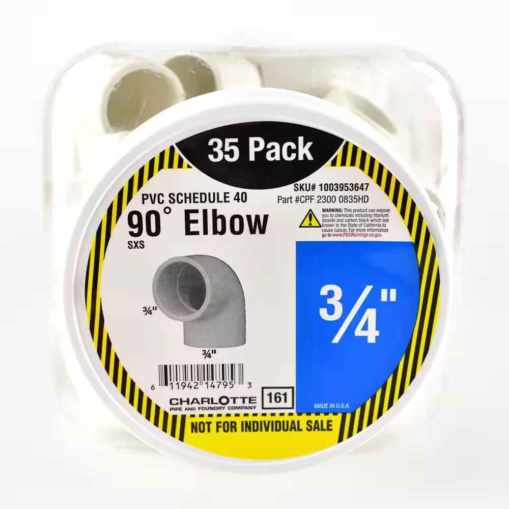3/4 In. X 3/4 In. 90 Degree PVC Socket X Socket Elbow Fitting 35 -Pack