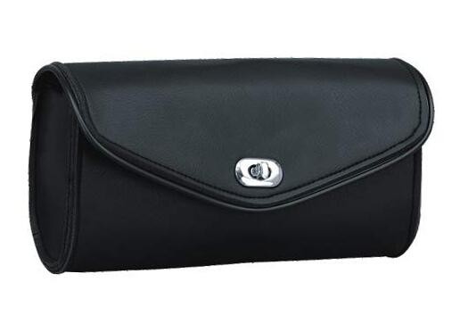 |Black Leather Motorcycle Windshield Bag with Strong Closure- TwistLock