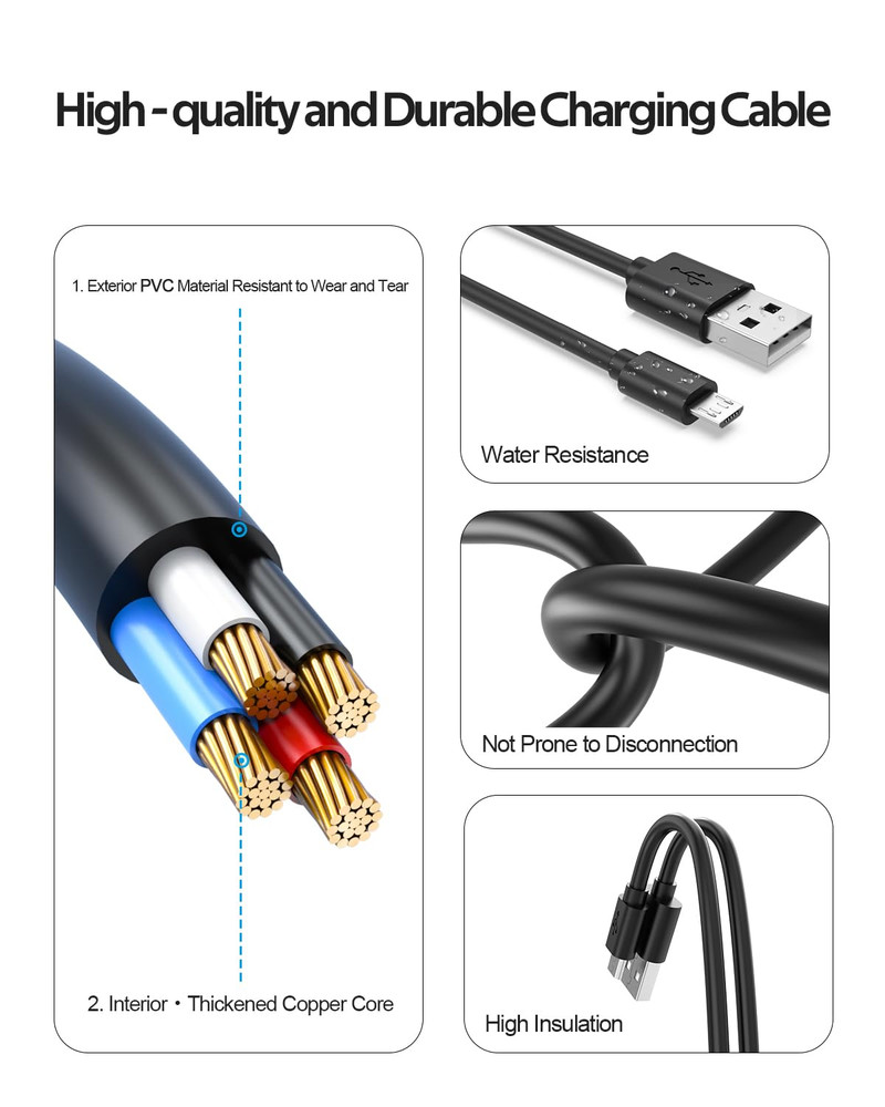 2 Pack 10 Ft Micro USB Charging Cable Fit for PS4 Controller, Dualshock 4, Xbox