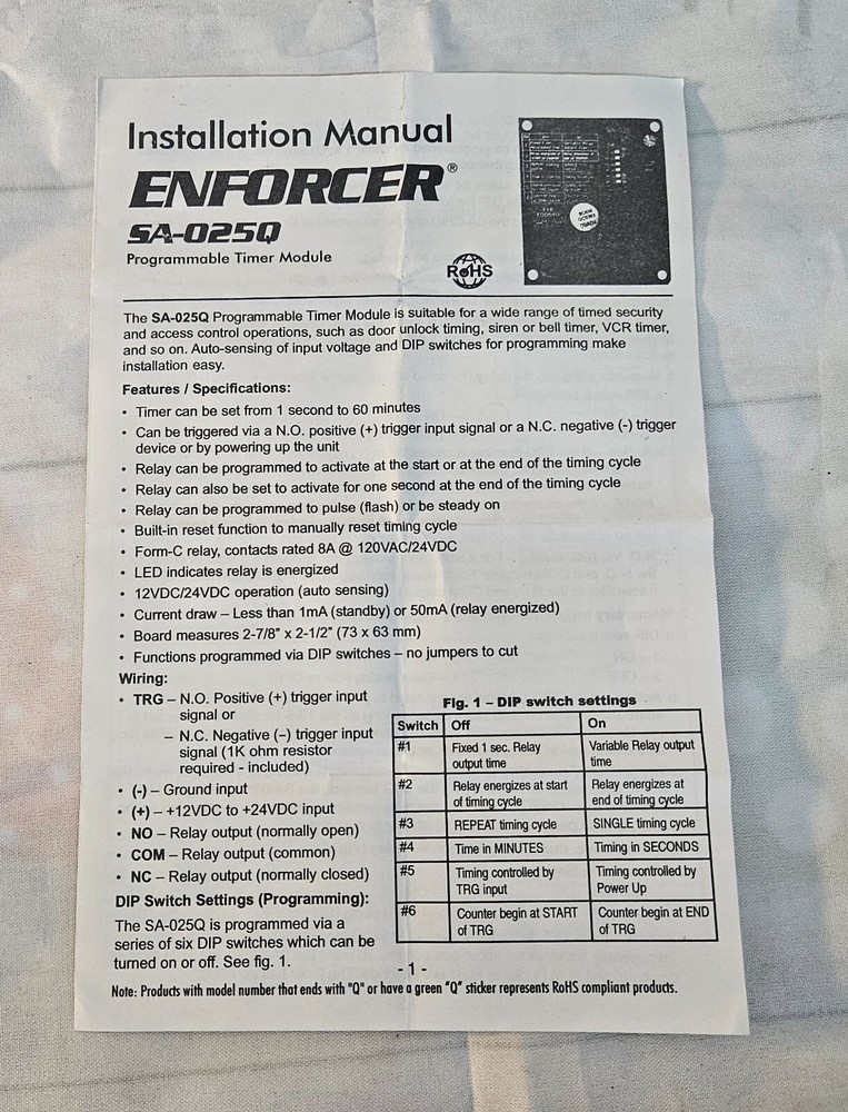 ENFORCER SA-025Q Programmable Timer Module Installation Manual
