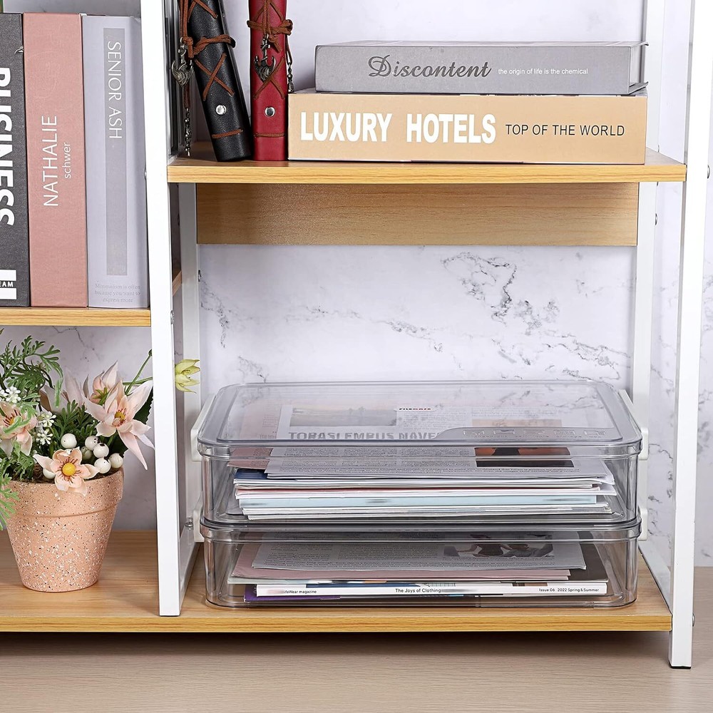 BTSKY 2 Pack Clear Plastic Stackable Storage Box File Protector Big, White