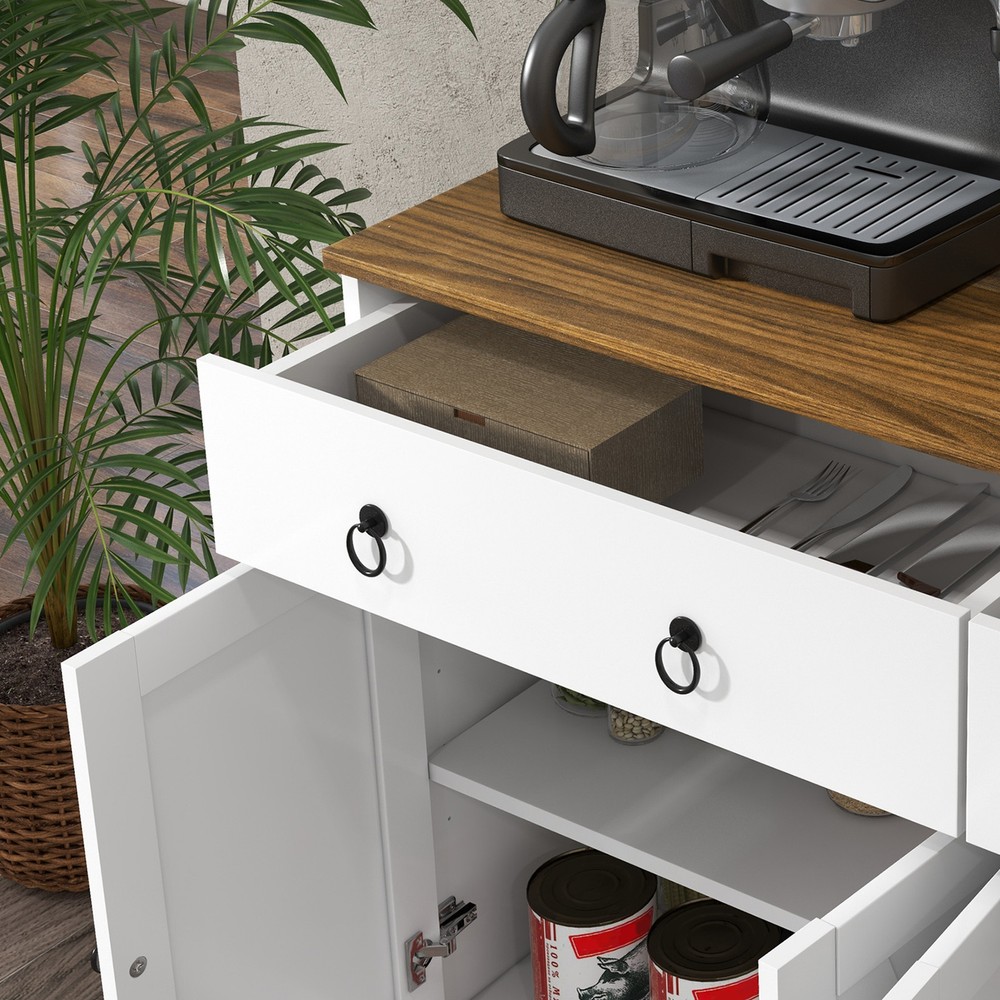 Kitchen Sideboard, Buffet Cabinet with Barn Doors, Adjustable Shelf, White