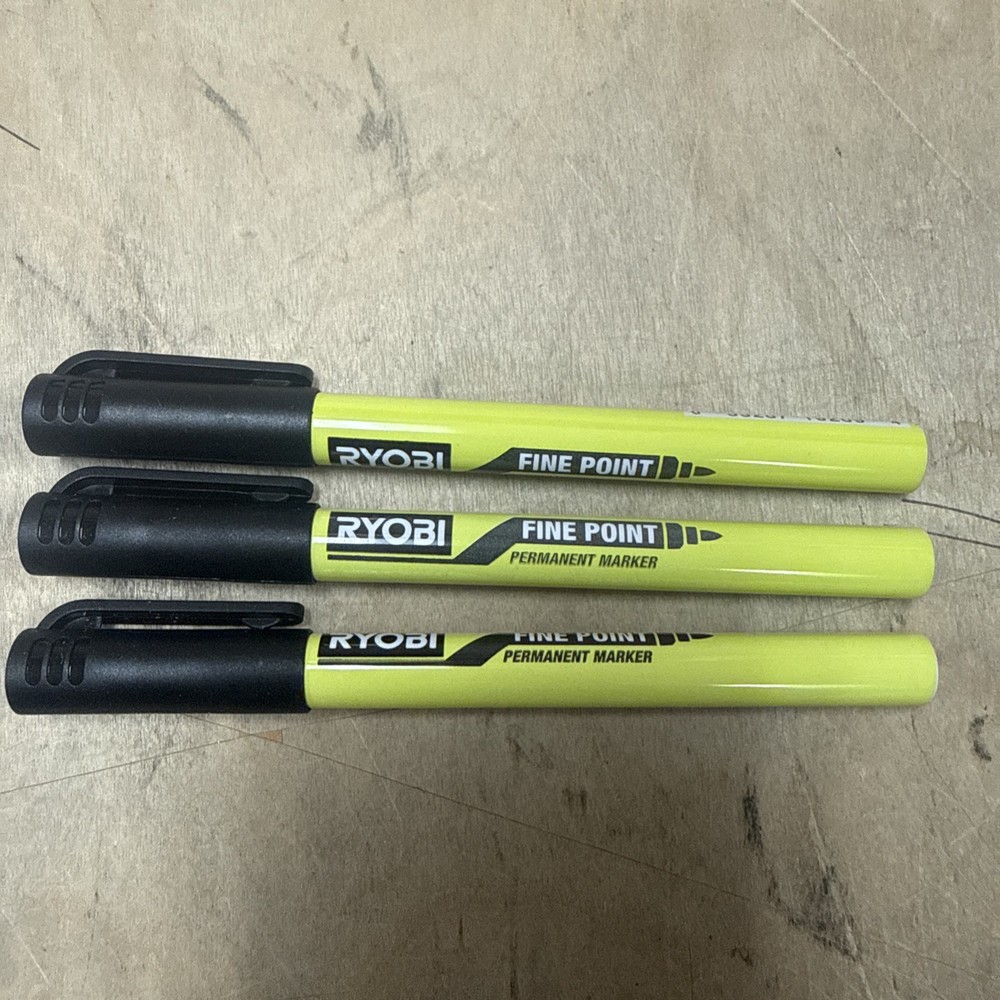 3 NEW RYOBI Black Durable Precise Fine Point Permanent Workshop Marker