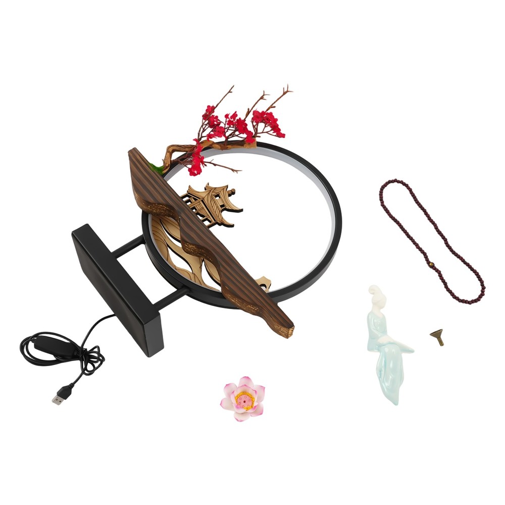 Backflow Incense Holder w/LED Light, Ceramic Backflow Incense Burner for Home