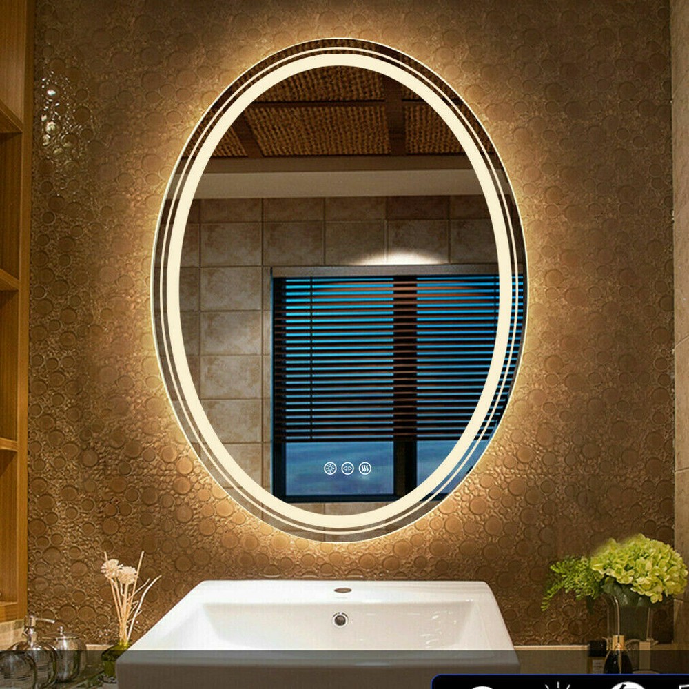 Bright LED Large Fogless Bathroom Vanity Mirror Oval Wall Lighted Makeup Mirror