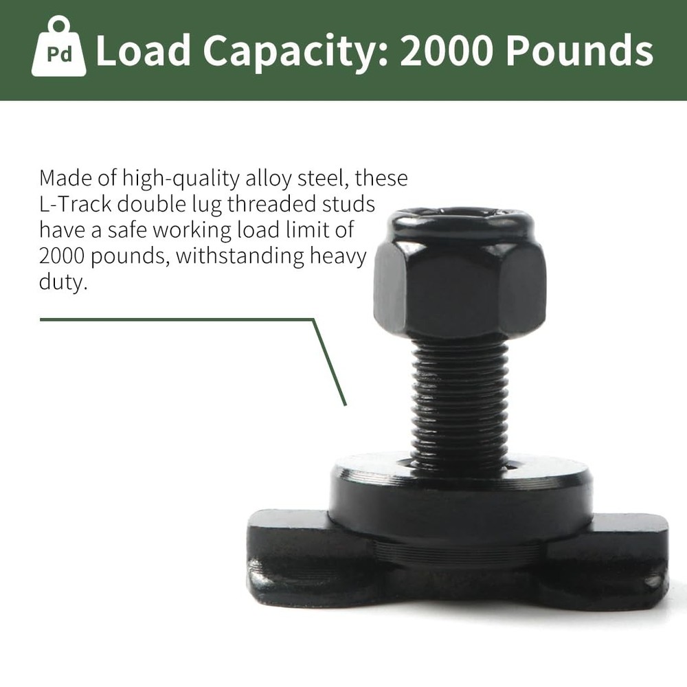 8-Pack L-Track Double Lug Threaded Stud Fitting Heavy-Duty One Size, Black