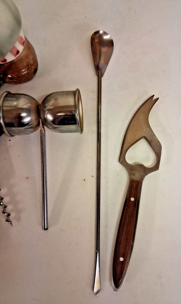 Vintage Cereamic Doctor Themed Bartender Caddy With Bartending Tools