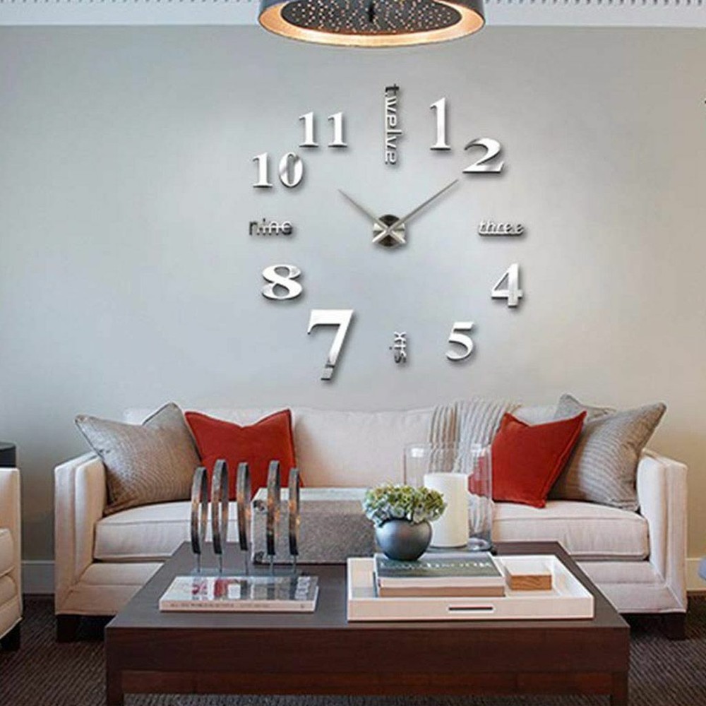 3D Modern DIY Large Wall Clock Mirror Surface Sticker Home Art Design Decor US