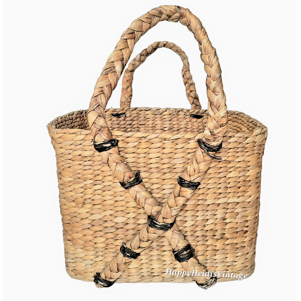 Vintage Raffia Large Two Handle Rectangle Basket - Bohemian Home Decor Storage