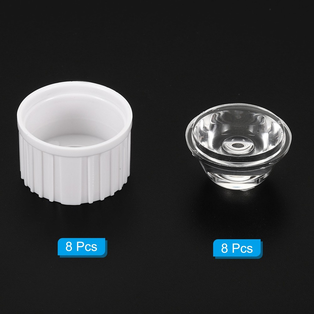 20mm LED Lens 90 Degree with Plastic Support, 8 Set, White/Transparent