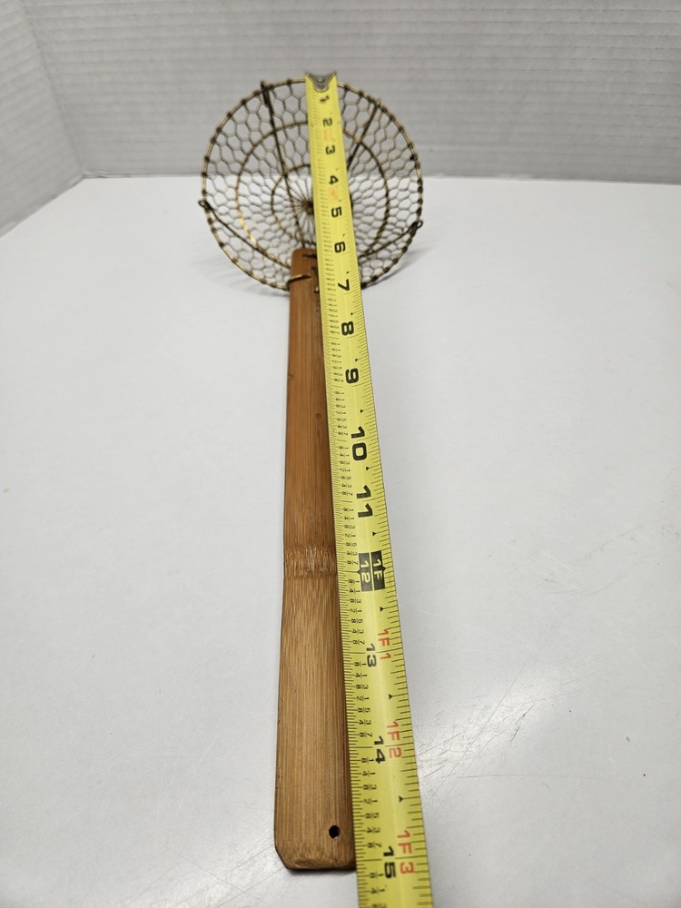 Sunrise 5" Round Brass Spider Strainer With A Bamboo Handle