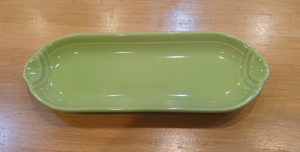 Chartreuse Ceramic Oval Corn/Relish/Utility Tray Glossy Finish, Solid Pattern