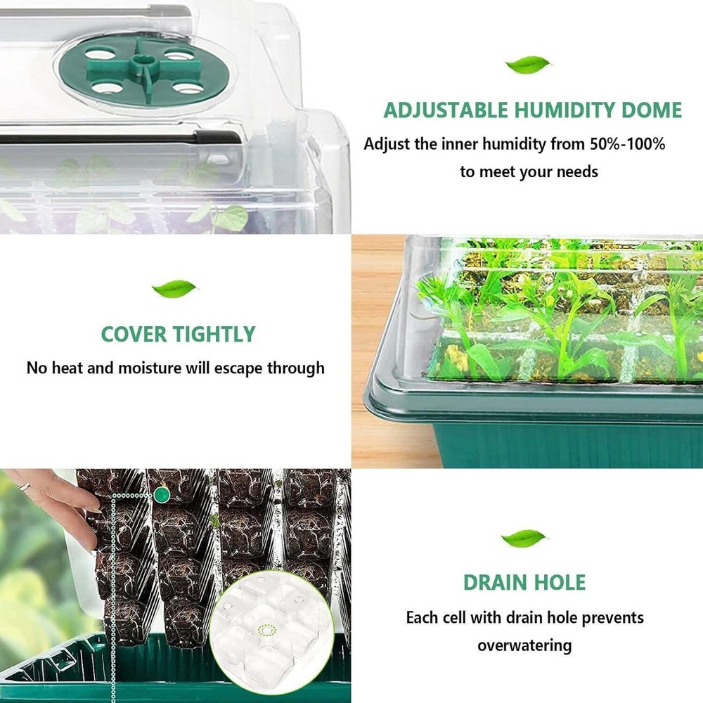 2 Pack Seed Starter Tray with Grow Light 80 Cell Durable Easy Use