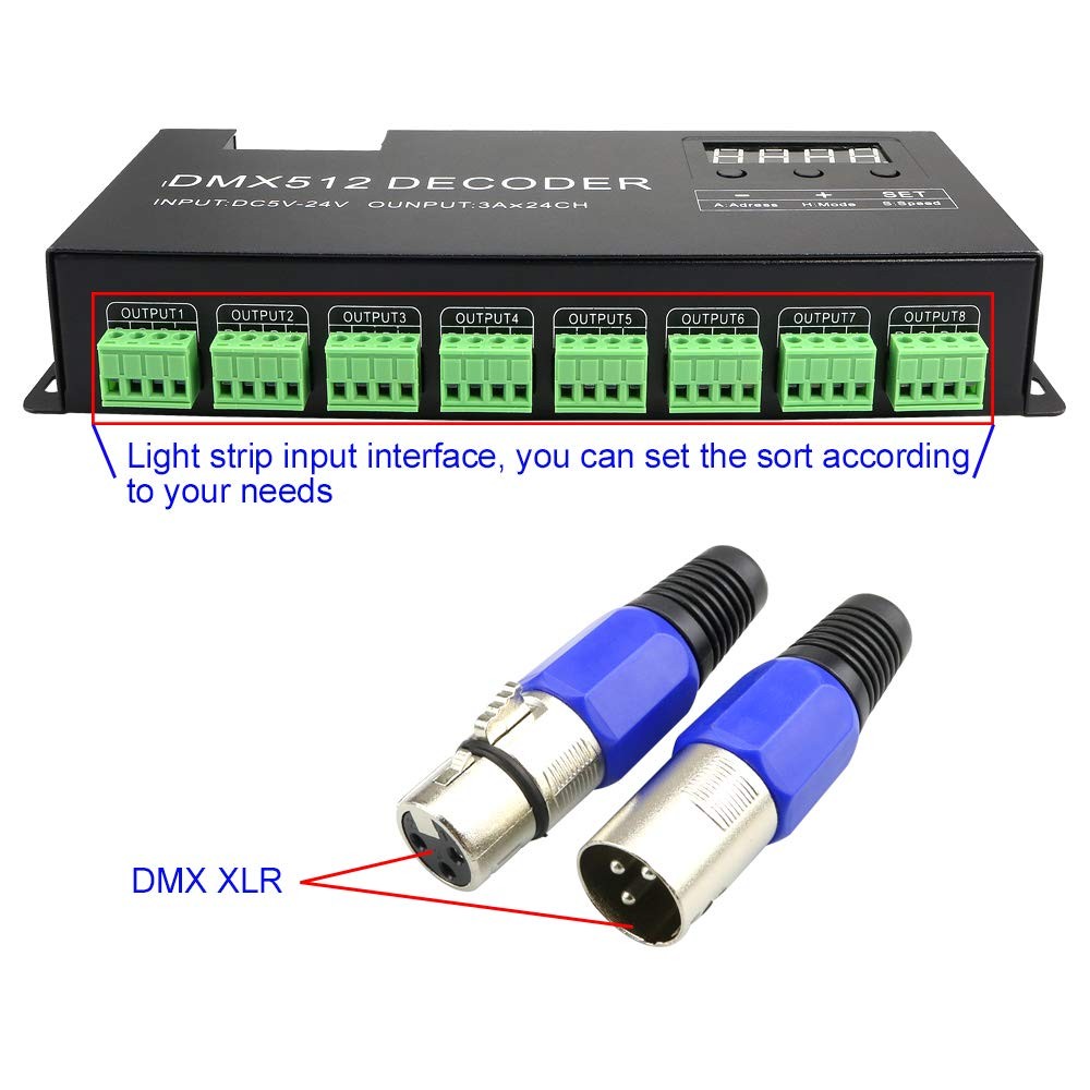 24 Channel DMX Decoder Controller with Digital Display DC5V-24V 3A/CH RGB DMX...