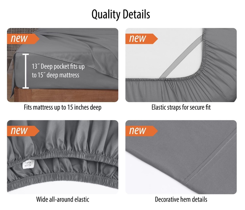 Mainstays Queen Sheet Set Arctic White 4pc Super Soft Microfiber 15" Deep Pocket
