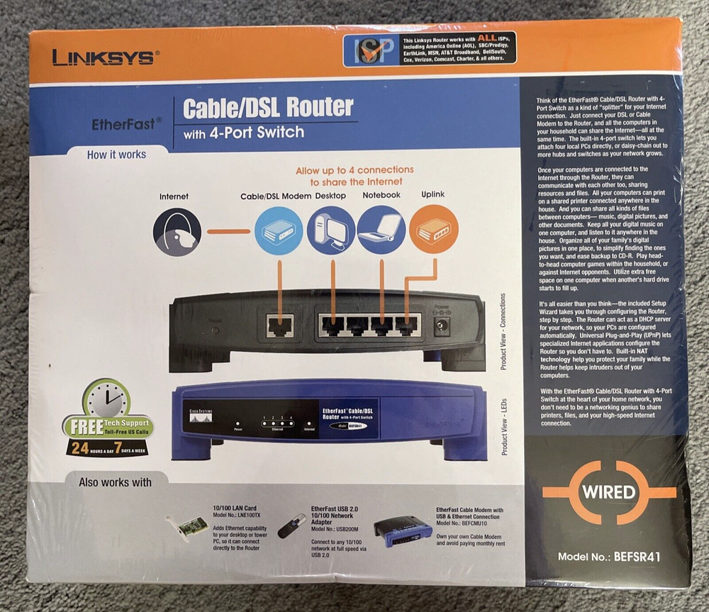 LINKSYS-(BEFSR41)-EtherFast Cable/DSL Router-4-Port Switch